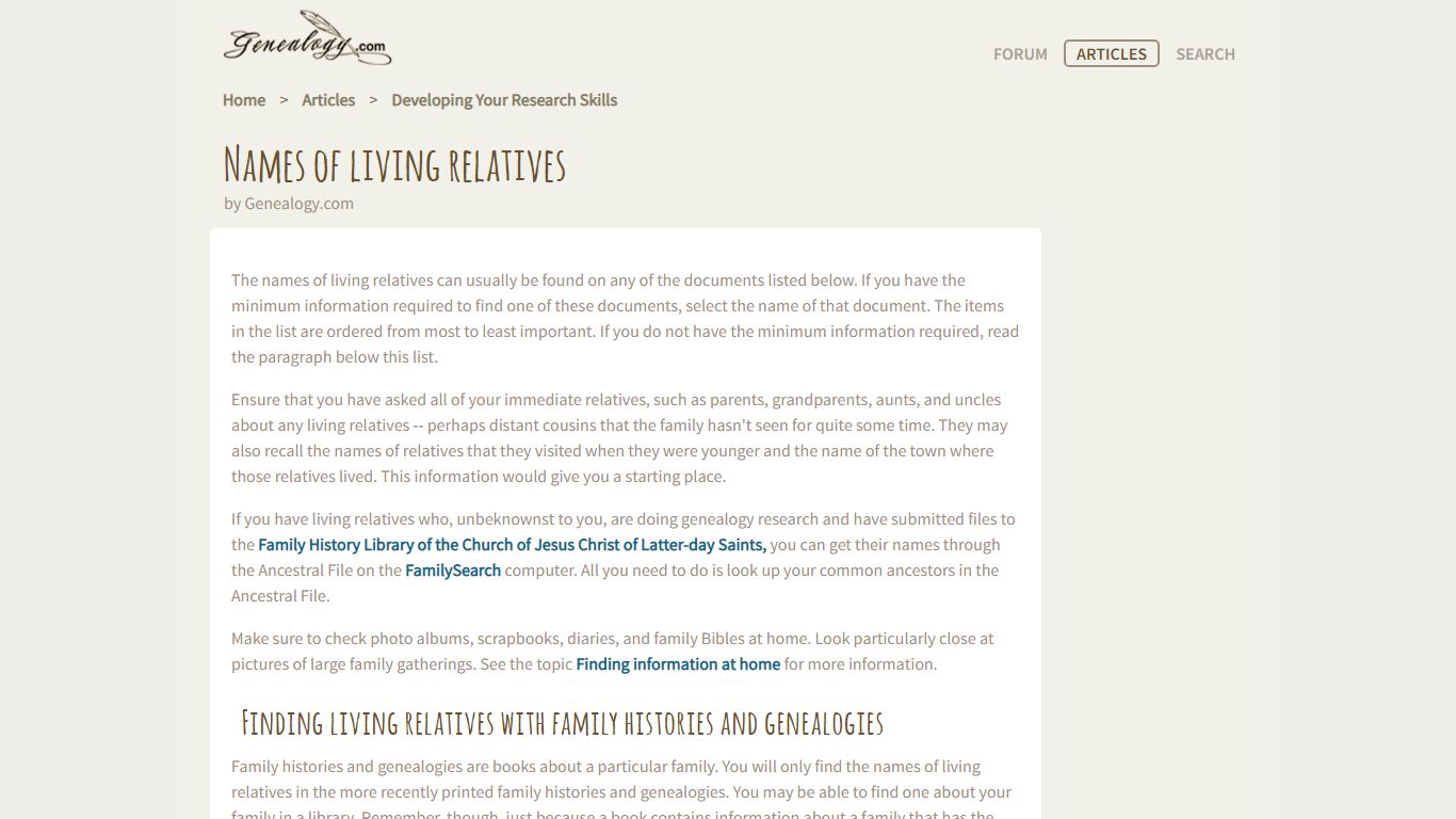 Finding the names of living relatives - Genealogy.com